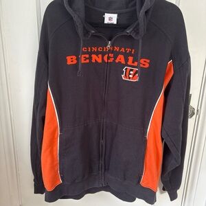 Vintage NFL Bengals Zip Up Hoodie Back With Orange White Embroidered Logo 2XL
